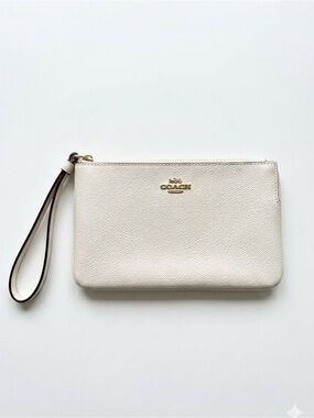 Coach Pebble Leather Corner Zip Wristlet Chalk White Gold